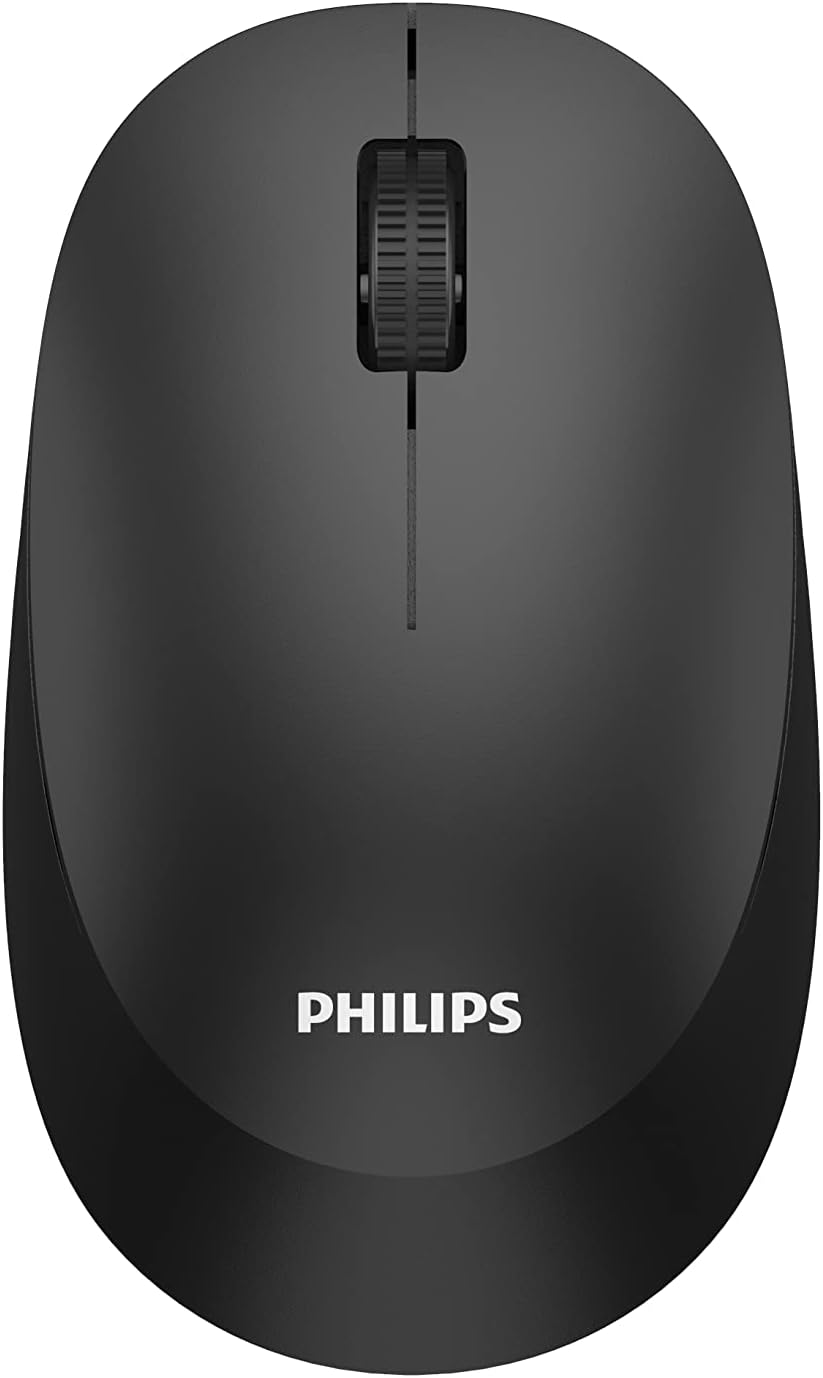 Philips SPK7307BL Wireless Mouse, 2.4Ghz,Intelligent power saving, 1,600 DPI, Ambidextrous shape, Reduced click sound, High-definition optical tracking
