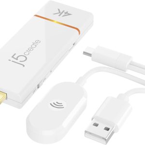 j5create ScreenCast 4K Wireless Adapter Screen Cast from Mobile Phone, Tablet, or Laptop Support for AirPlay, Miracast & Chromecast Mirror Extend for Windows & macOS Wireless Screen Display (JVAW76)