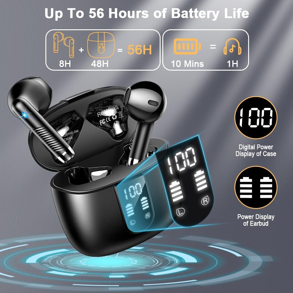 Wireless Earbuds, Bluetooth 5.4 Headphones in Ear 2025 Wireless Earphones with 4 ENC Mic, Mini Ear buds with HiFi Stereo Deep Bass, 56H Playtime Dual LED Display, Bluetooth Earbud IP7 Waterproof USB-C - Image 5