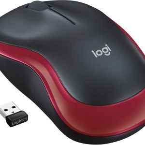 Logitech M185 Wireless Mouse, 2.4GHz With USB Mini Receiver, 12-Month Battery Life, 1000 DPI Optical Tracking, Ambidextrous, Compatible With PC, Mac, Laptop – Red