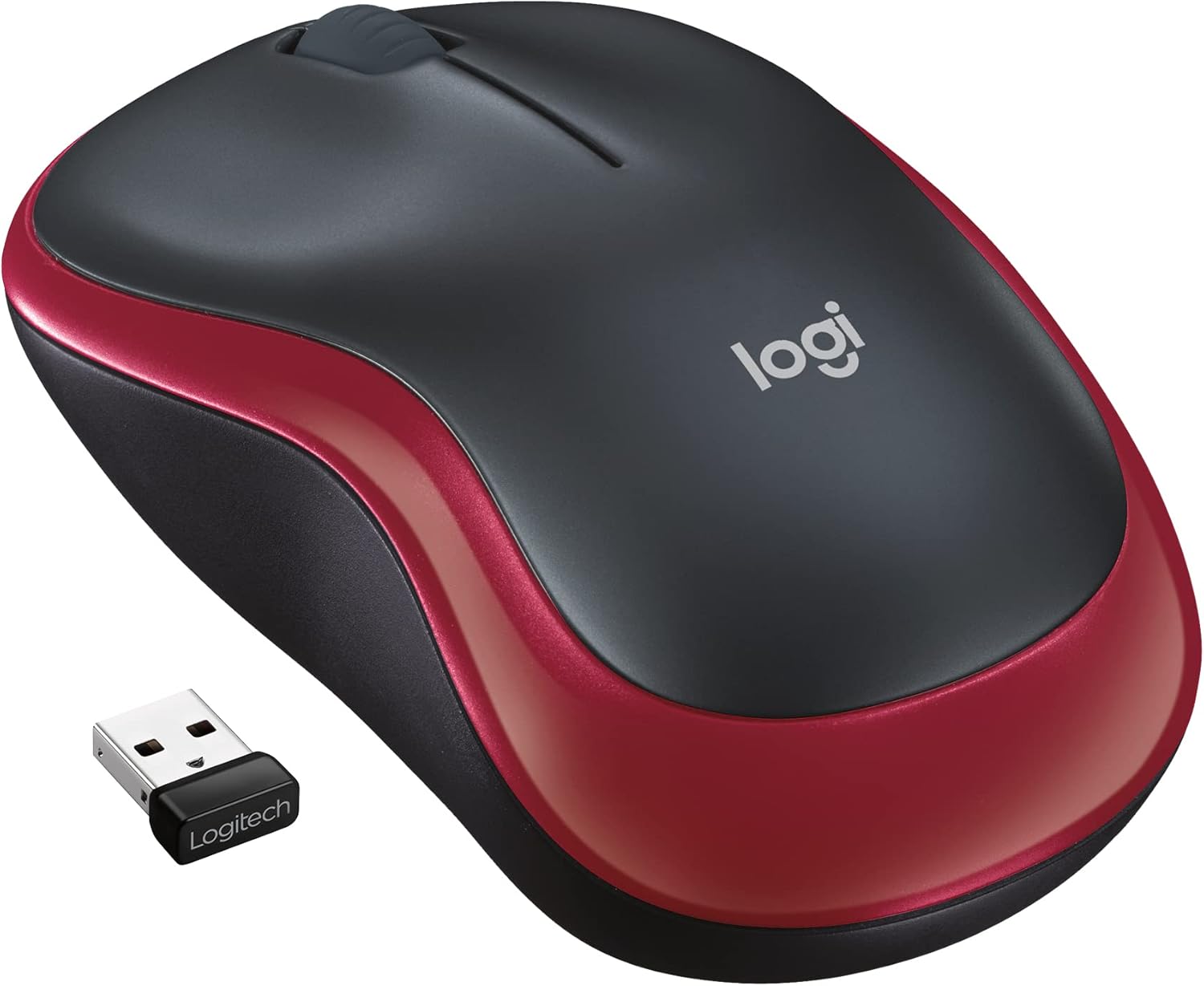 Logitech M185 Wireless Mouse, 2.4GHz With USB Mini Receiver, 12-Month Battery Life, 1000 DPI Optical Tracking, Ambidextrous, Compatible With PC, Mac, Laptop - Red