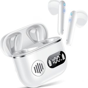 Wireless Earbuds 2025 Sport Bluetooth Headphones Stereo Earphones with ENC Mic Wireless Earphones In Ear Earbuds with Dual LED Display, 48H Playtime, Running Headphones IP7 Waterproof, Ceramic White