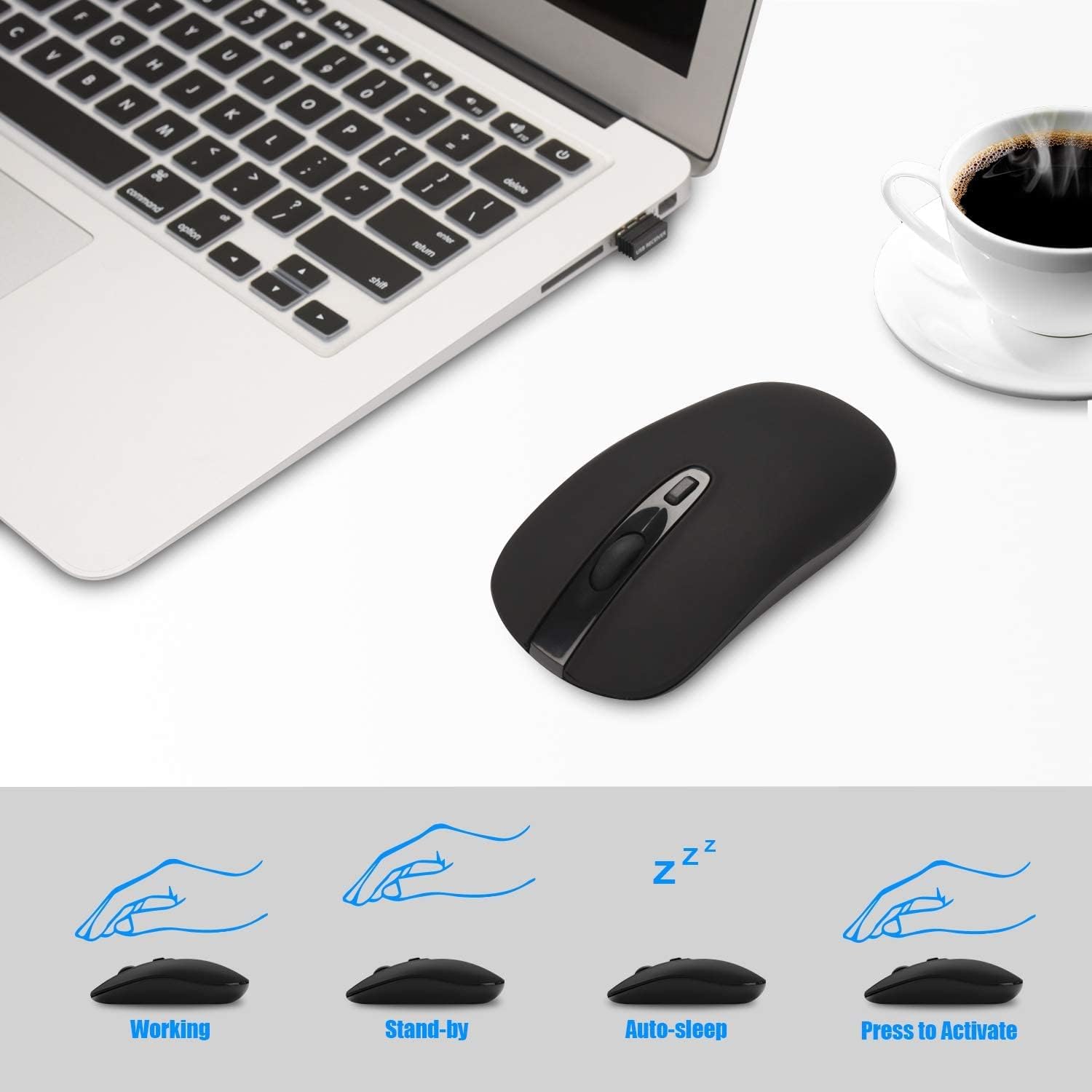 Wireless Mouse, 2.4G Slim Portable Wireless Mouse for Laptop Silent Mouse Ergonomic Cordless Design with USB Nano Receiver Compatible with PC Mac Computer Macbook Notebook (Black) - Image 7