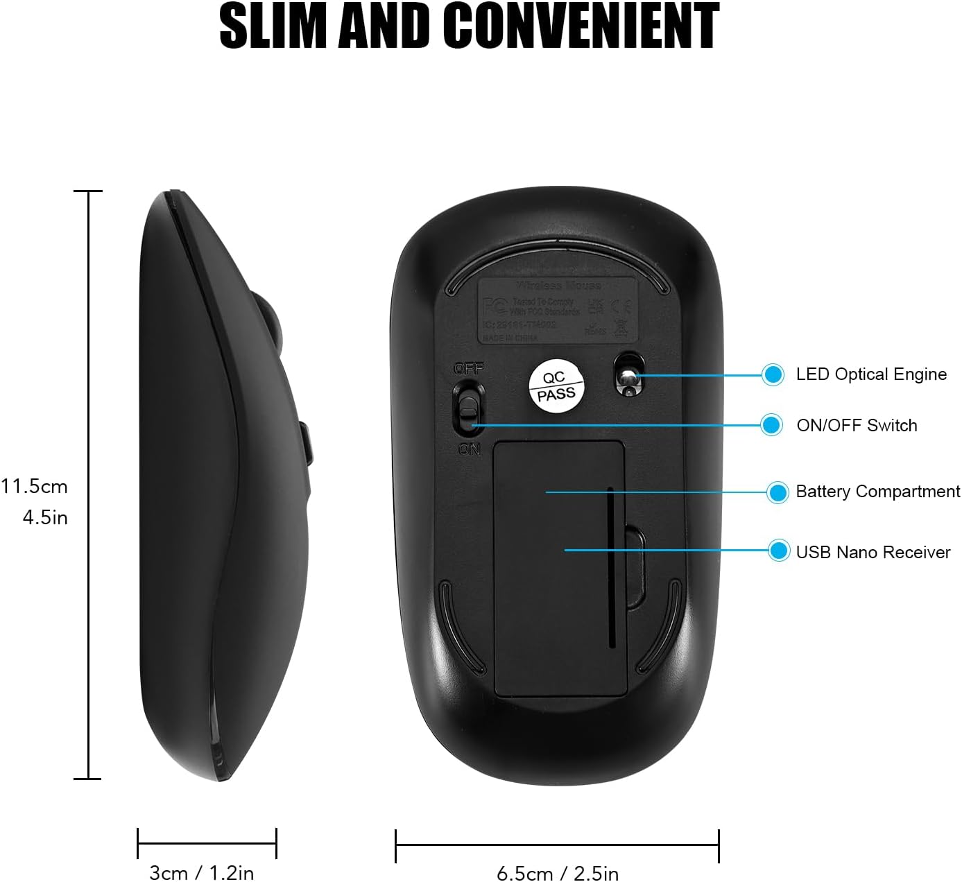 Wireless Mouse, 2.4G Slim Portable Wireless Mouse for Laptop Silent Mouse Ergonomic Cordless Design with USB Nano Receiver Compatible with PC Mac Computer Macbook Notebook (Black) - Image 6