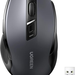 UGREEN Wireless Mouse, Silent Computer Mouse, 18-Month Battery, Ergonomic Comfort Design, 5-Level Adjustable 4000 DPI, Plug & Play, 6 Buttons, 2.4GHz with USB Mini Receiver, for Laptop/PC/Mac – Black