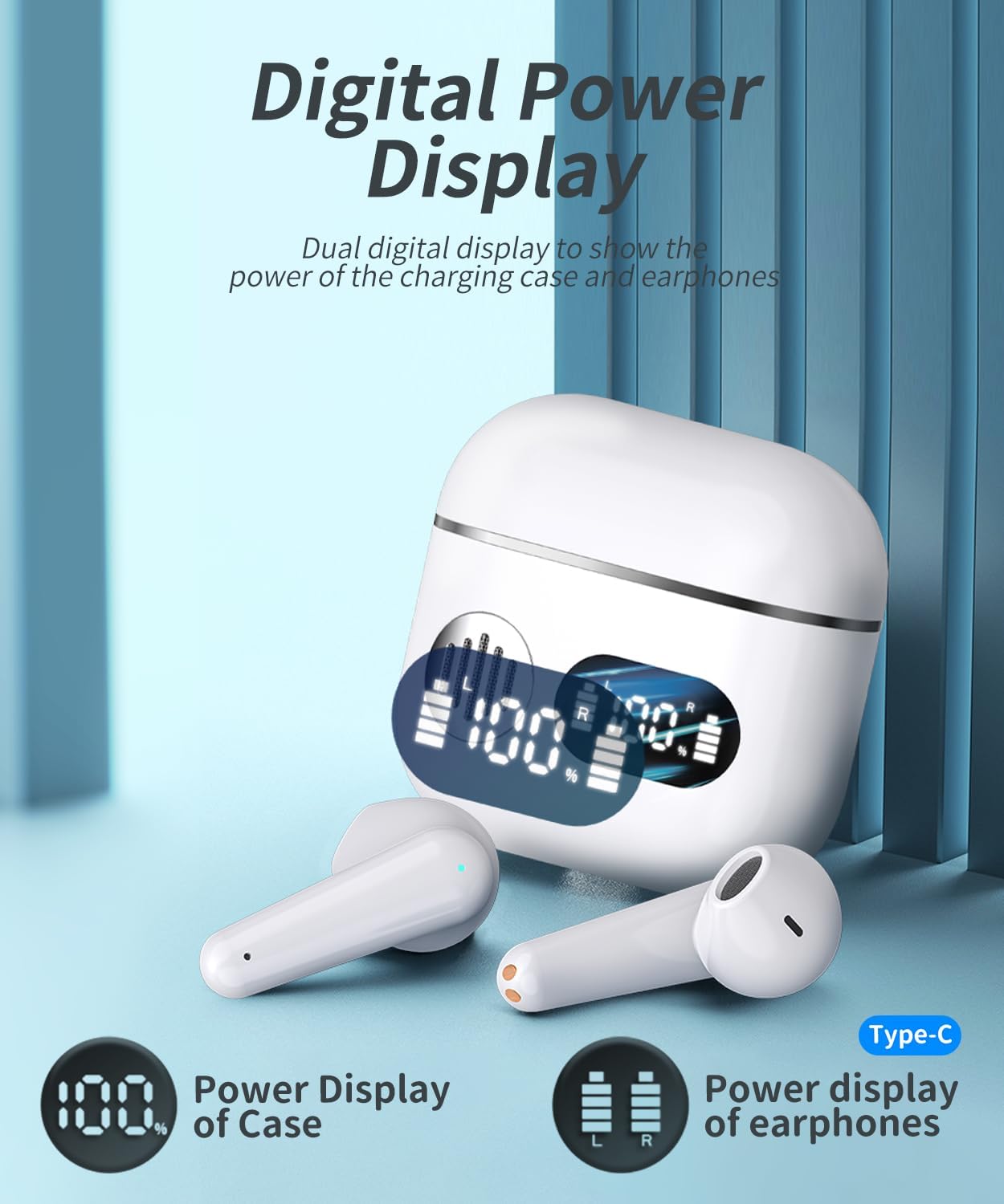 Wireless Earbuds 2025 Sport Bluetooth Headphones Stereo Earphones with ENC Mic Wireless Earphones In Ear Earbuds with Dual LED Display, 48H Playtime, Running Headphones IP7 Waterproof, Ceramic White - Image 4