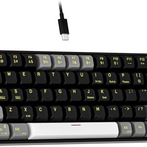 NEWMEN Wired Mechanical Keyboard,60% Gaming Keyboard,68 Keys Compact LED Backlit USB Ergonomic Mini Office Mechanical Keyboards for PC Laptop Windows Mac,QWERTY Layout(Red Switches,Black&Grey&White)