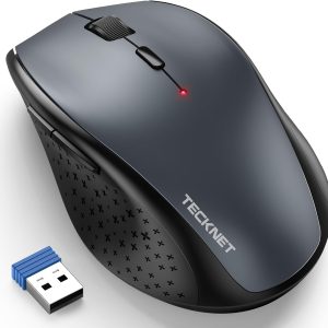 TECKNET Wireless Mouse for Laptop, 4800 DPI Optical Computer Mice with 6 Adjustable Levels, 30 Months Long Battery Life 2.4G Cordless USB Silent Mouse for Notebook, PC, Office Home Work – Grey