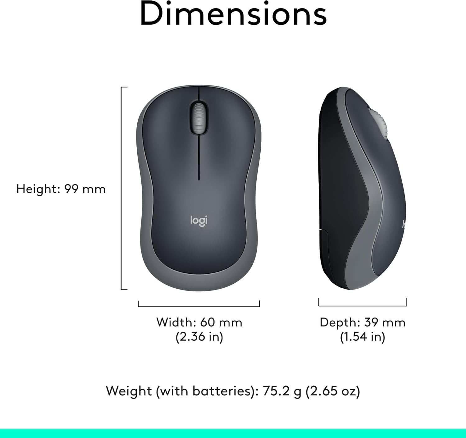 Logitech M185 Wireless Mouse, 2.4GHz with USB Mini Receiver, 12-Month Battery Life, 1000 DPI Optical Tracking, Ambidextrous, Compatible with PC, Mac, Laptop - Grey - Image 9