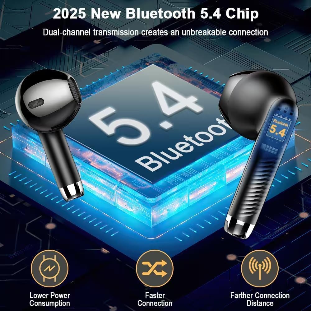 Wireless Earbuds, Bluetooth 5.4 Headphones in Ear 2025 Wireless Earphones with 4 ENC Mic, Mini Ear buds with HiFi Stereo Deep Bass, 56H Playtime Dual LED Display, Bluetooth Earbud IP7 Waterproof USB-C - Image 2