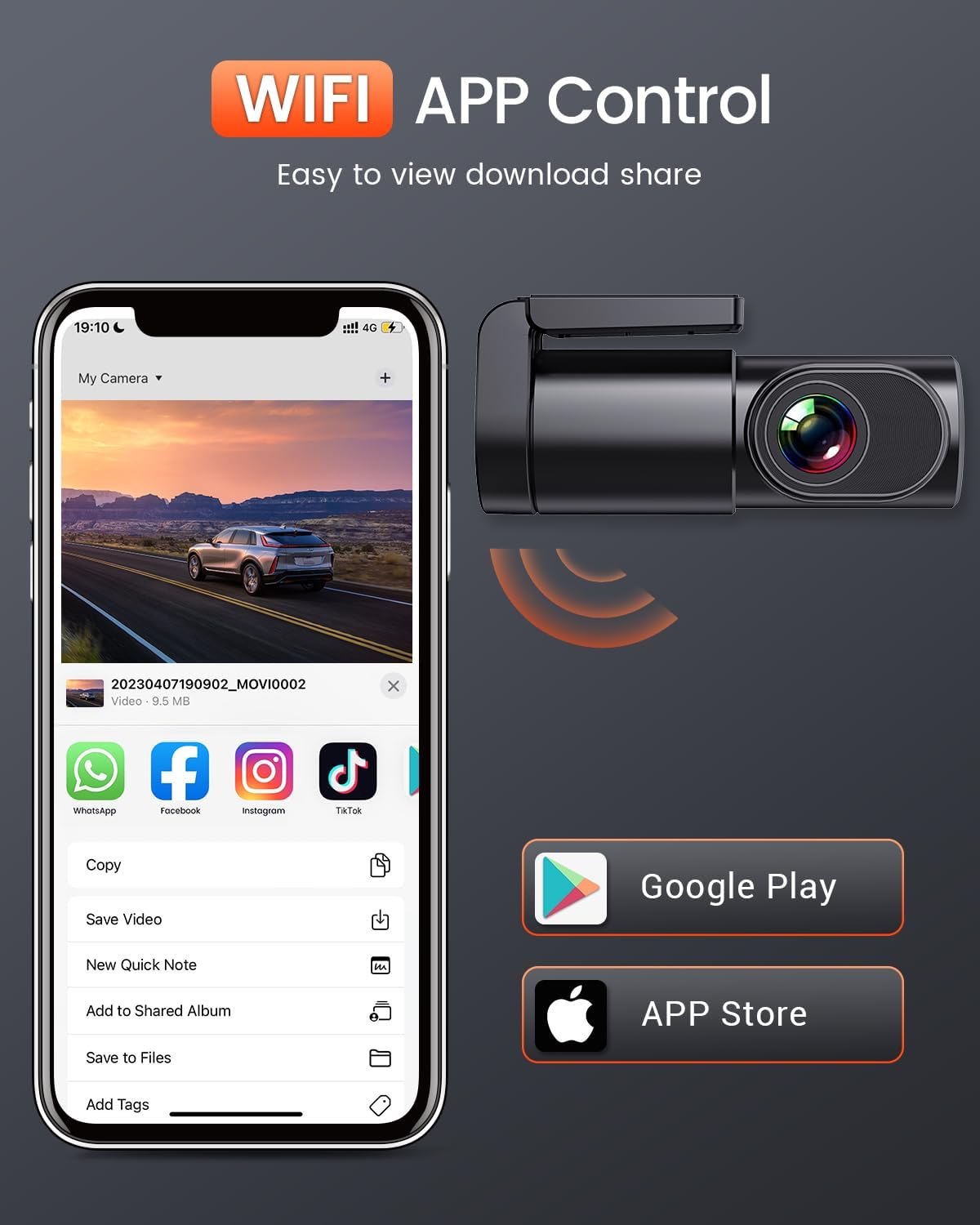 Dash Cam Front, 1080P Mini WiFi DashCam for Cars, Car Camera Dash with 0.96" mini screen Parking Monitor, Super Night Vision, 170° Wide Angle, App Control, G-Sensor, Easy Installation - Image 6