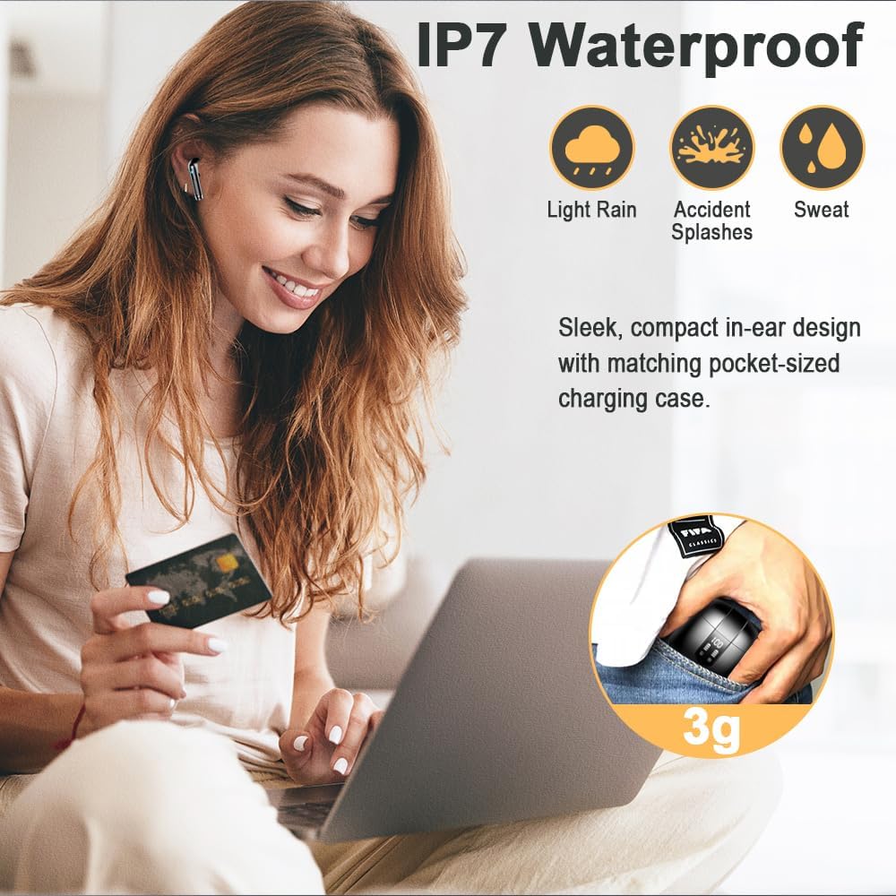 Wireless Earbuds, Bluetooth 5.4 Headphones in Ear 2025 Wireless Earphones with 4 ENC Mic, Mini Ear buds with HiFi Stereo Deep Bass, 56H Playtime Dual LED Display, Bluetooth Earbud IP7 Waterproof USB-C - Image 6