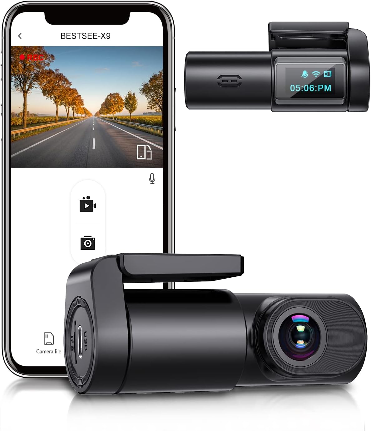 Dash Cam Front, 1080P Mini WiFi DashCam for Cars, Car Camera Dash with 0.96" mini screen Parking Monitor, Super Night Vision, 170° Wide Angle, App Control, G-Sensor, Easy Installation
