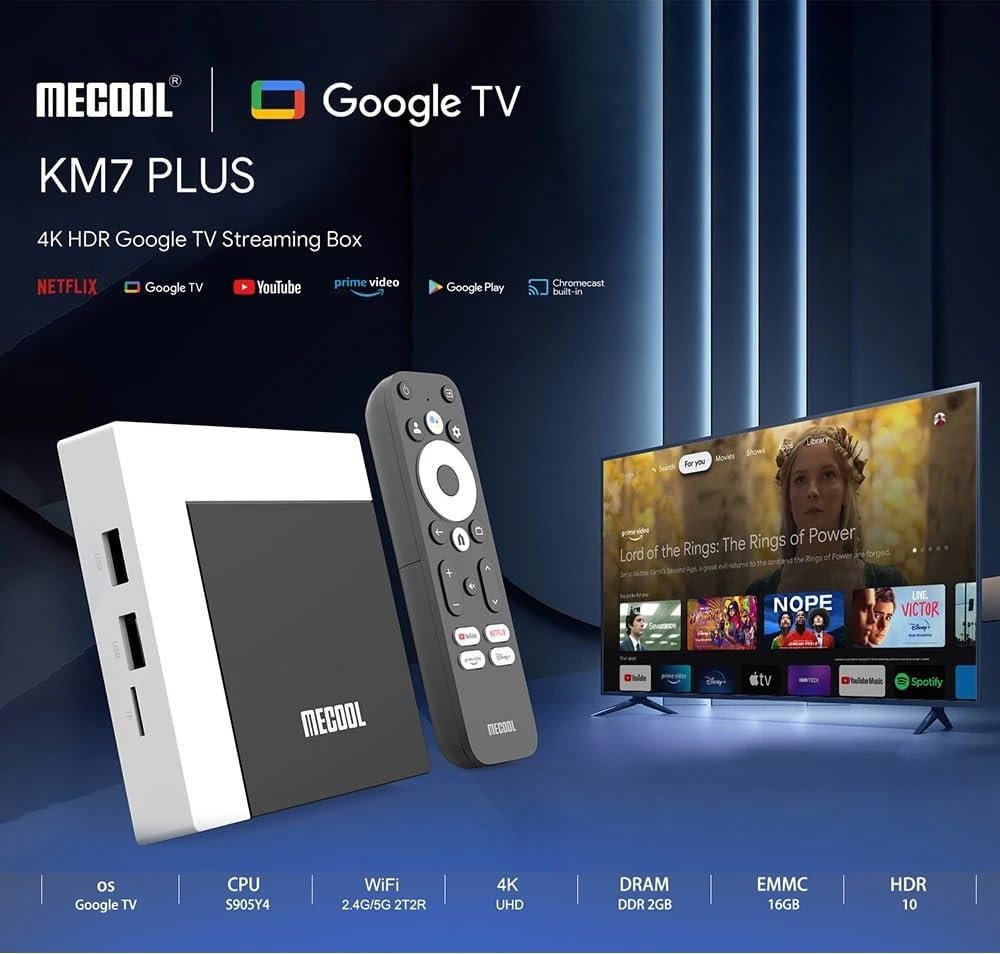 MECOOL KM7 Plus Android 11.0 Google TV Netflix Certified Android TV Player, Google Assistant voice remote, Chromecast, Prime Video, Youtube, Bluetooth, 4K HDR, Dual Band WiFi, KM7+ - Image 3