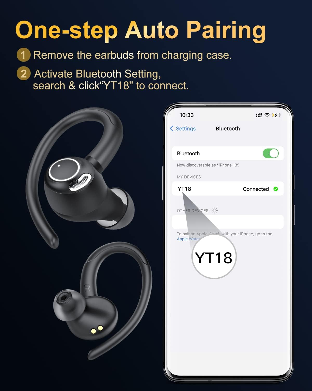 Jesebang Wireless Earbuds, Bluetooth 5.3 Headphones, 2024 Wireless Earphones HiFi Stereo Sound with ENC Mic, Sport Headsets in Ear EarHooks for Running, 40H Dual LED Display, IP7, Black - Image 6