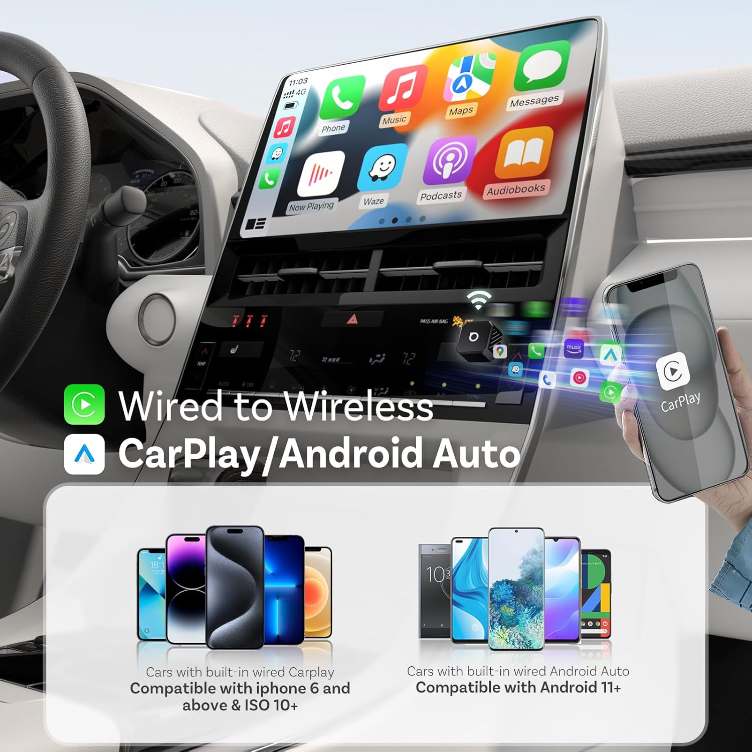 OTTOCAST MINI POT 2026 New Version Wireless CarPlay & Android Auto Adapter 2-in-1, Convert Wired CarPlay/Android Auto to Wireless, 5s Quick Reconnection, Dual Device Memory,Cube Black - Image 6