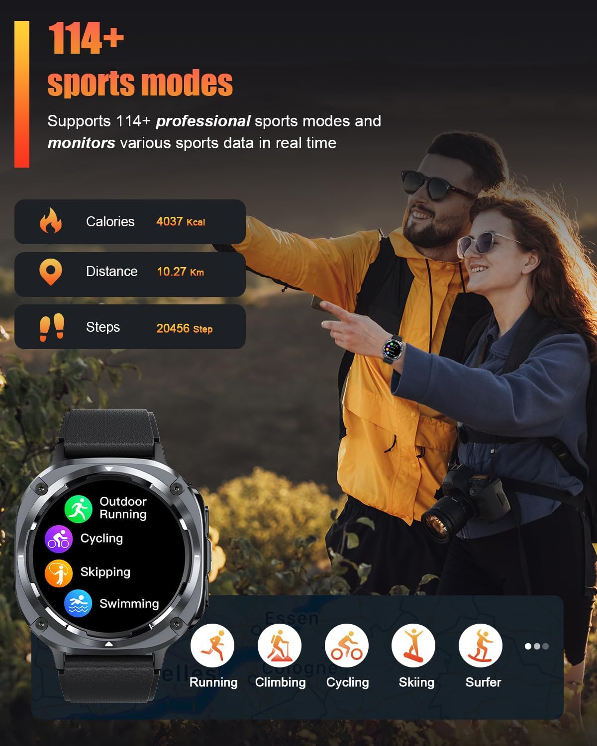 TIMU Military Smart Watch for Men Answer/Make Calls, 1.39" HD Fitness Tracker with Heart Rate/Sleep Monitor/Pedometer, 114+ Sports Mode Activity Trackers, IP68 Waterproof, Valentine's Gifts for Him - Image 5