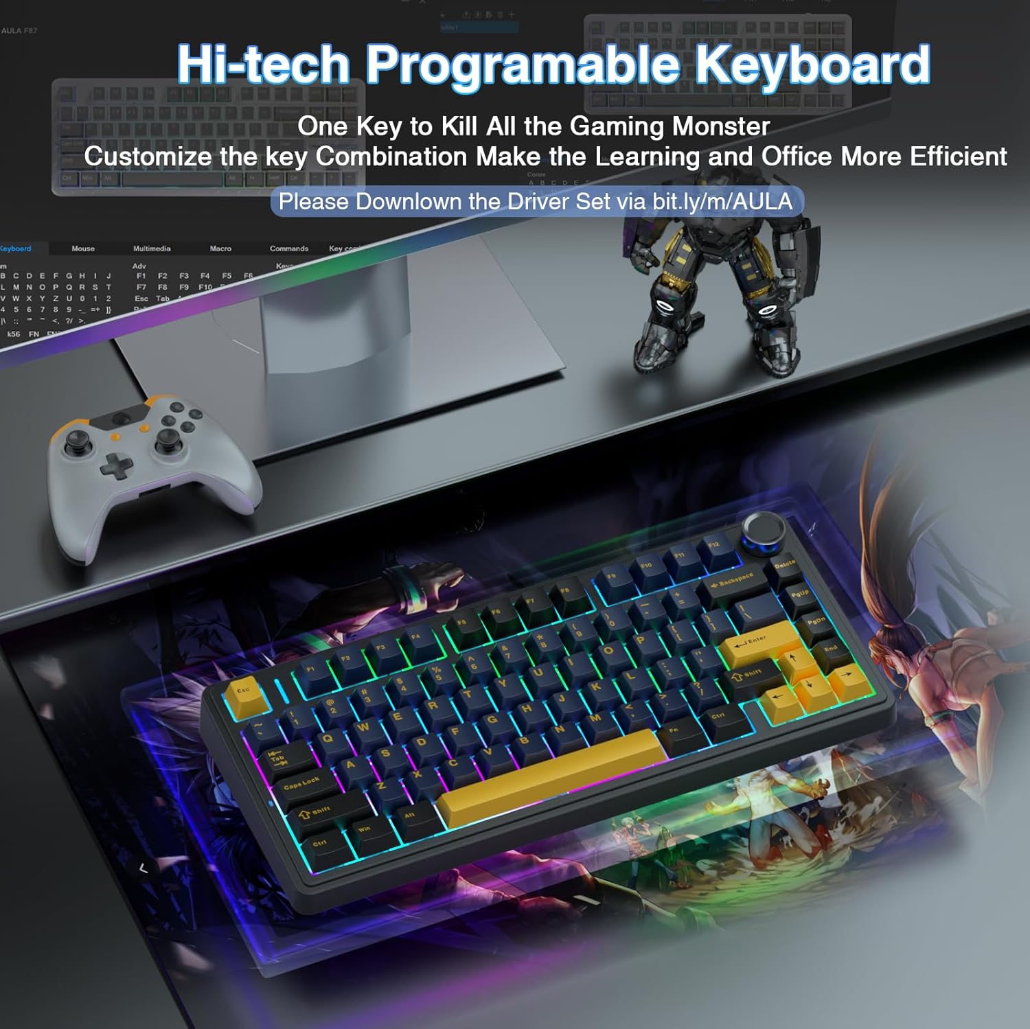 AULA F75 75% Wireless Mechanical Keyboard,2.4Ghz/Type-C/BT5.0 Gaming Keyboards,Advanced Structure,RGB Backlight,Hot Swappable Custom Keyboard for PC/Mac (Cool Black) - Image 5