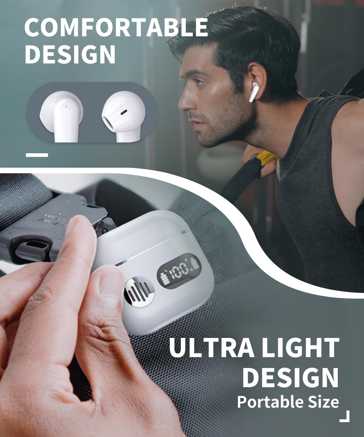 Wireless Earbuds 2025 Sport Bluetooth Headphones Stereo Earphones with ENC Mic Wireless Earphones In Ear Earbuds with Dual LED Display, 48H Playtime, Running Headphones IP7 Waterproof, Ceramic White - Image 7