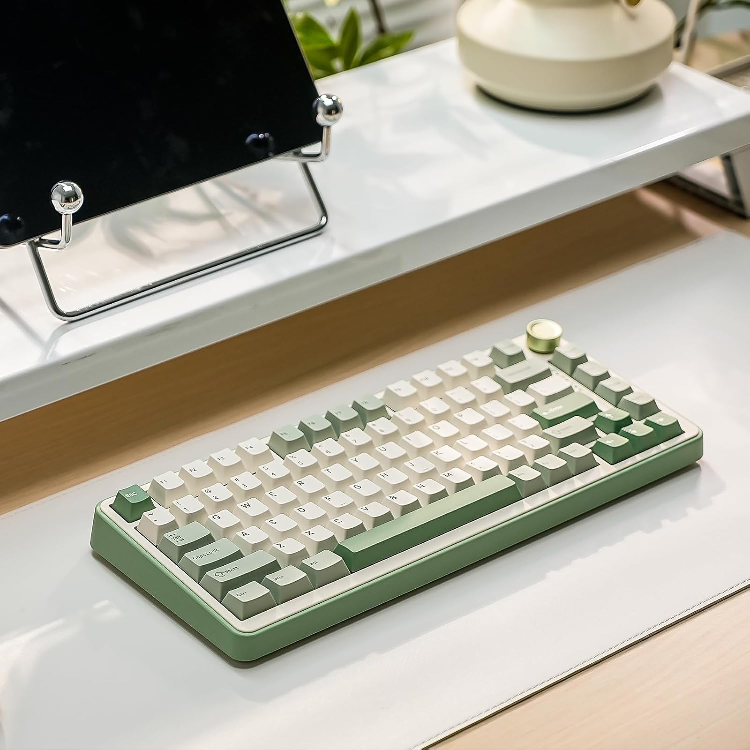 YUNZII B75 PRO Wireless Mechanical Keyboard,75% Gaming Keyboard Gasket Hot Swap Custom Keyboard with Knob,Pre-lubed Switches RGB,Bluetooth/Type-C/2.4G (Matcha Green, Milk Switch) - Image 9