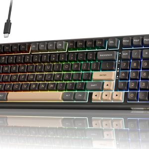 RK ROYAL KLUDGE R98 Pro Mechanical Keyboard, 96% Wired Gaming Keyboard RGB Backlit with Number Pad and Volume Knob, Gasket Mount, MDA Profile US Layout PBT Keycaps, Hot Swap Pre-lubed Linear Switch