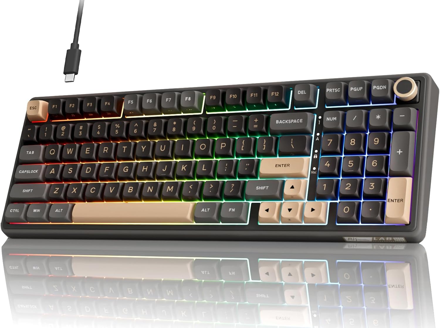 RK ROYAL KLUDGE R98 Pro Mechanical Keyboard, 96% Wired Gaming Keyboard RGB Backlit with Number Pad and Volume Knob, Gasket Mount, MDA Profile US Layout PBT Keycaps, Hot Swap Pre-lubed Linear Switch