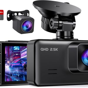 Dash Cam Front and Rear, 2’’ IPS Display Mini Car Camera, 2.5K+1080P Full HD Dashcams for Cars with G-Sensor, 170°Wide Angle, 24H Parking Mode, Loop Recording, Night Vision, 32GB Card Included