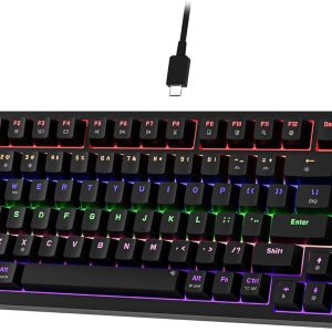 Newmen GM326 Mechanical Keyboard,Wired Gaming Keyboard,75% Percent TKL Hot Swappable Compact LED Backlit USB C Mechanical Gaming Keyboards with Knob for PC Windows Mac,QWERTY Layout,Black,Red Switches