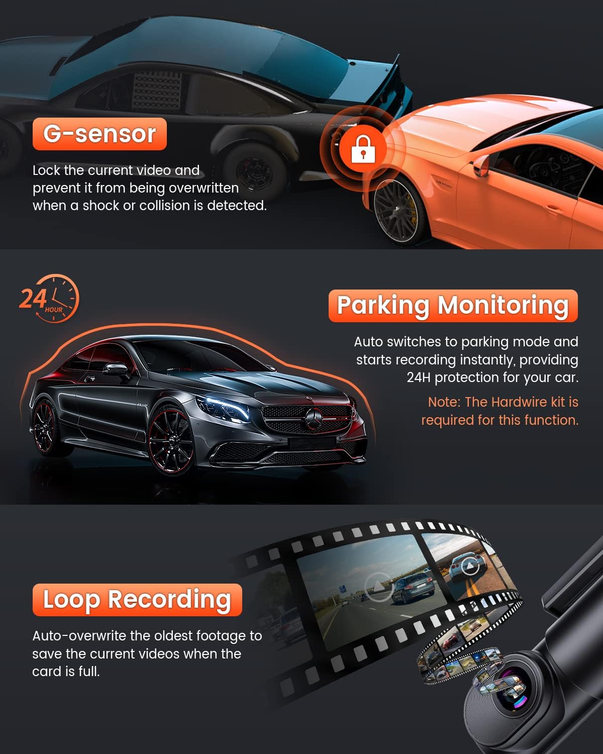 Dash Cam Front, 1080P Mini WiFi DashCam for Cars, Car Camera Dash with 0.96" mini screen Parking Monitor, Super Night Vision, 170° Wide Angle, App Control, G-Sensor, Easy Installation - Image 7