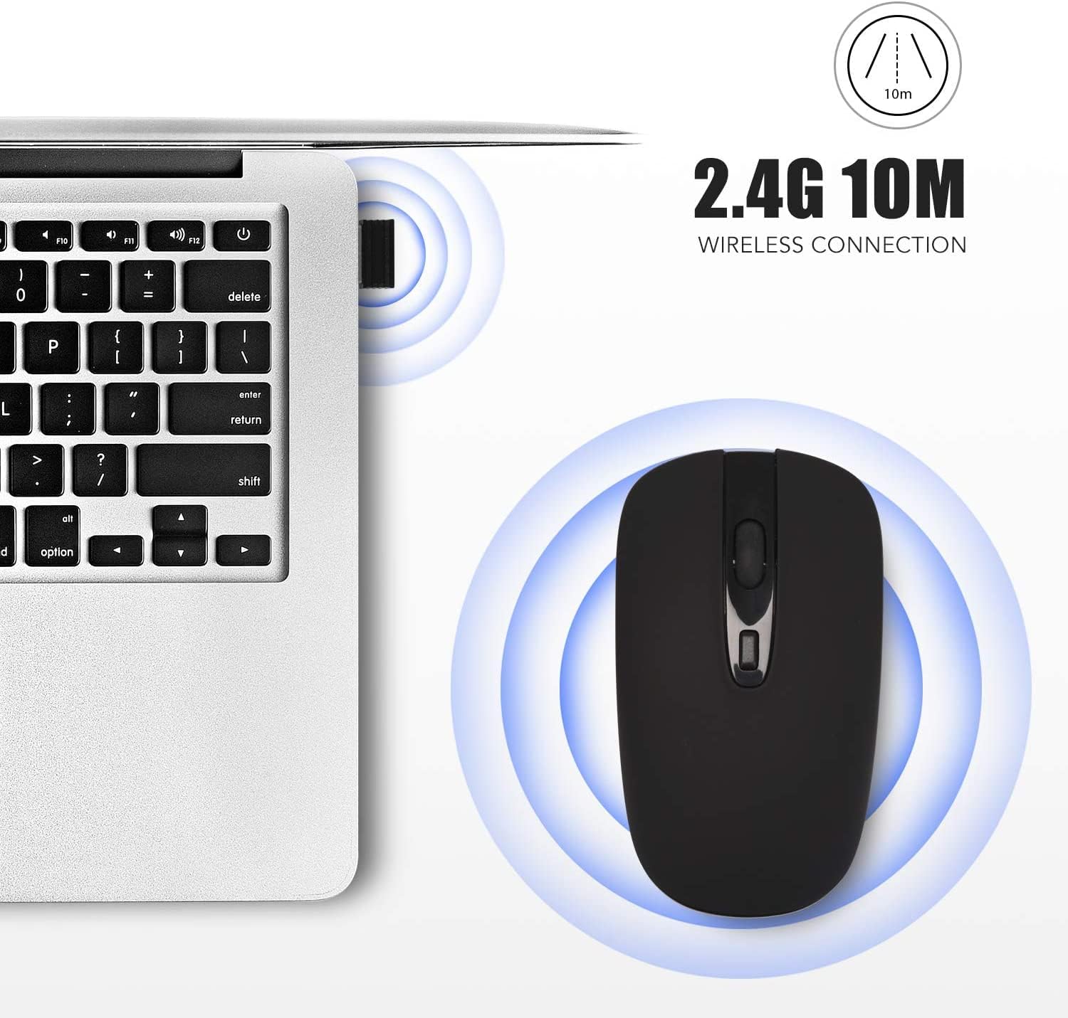 Wireless Mouse, 2.4G Slim Portable Wireless Mouse for Laptop Silent Mouse Ergonomic Cordless Design with USB Nano Receiver Compatible with PC Mac Computer Macbook Notebook (Black) - Image 4