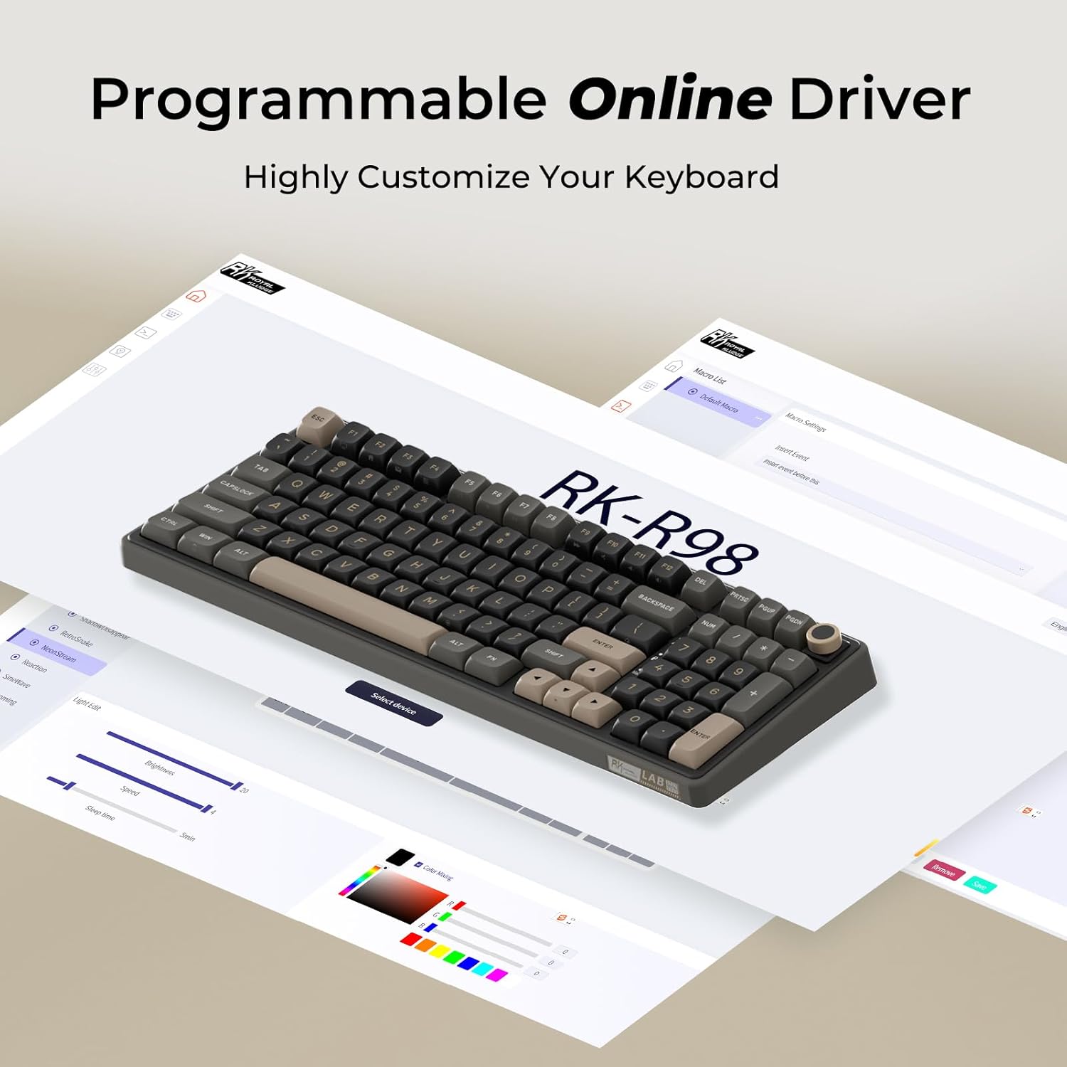 RK ROYAL KLUDGE R98 Pro Mechanical Keyboard, 96% Wired Gaming Keyboard RGB Backlit with Number Pad and Volume Knob, Gasket Mount, MDA Profile US Layout PBT Keycaps, Hot Swap Pre-lubed Linear Switch - Image 8