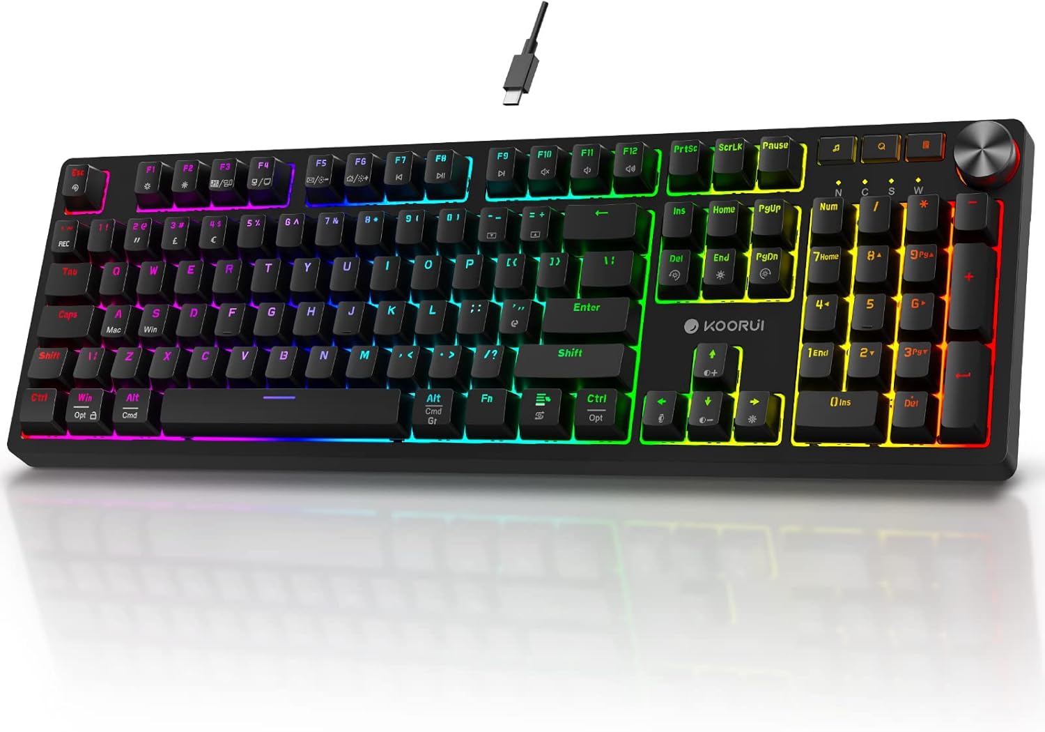 KOORUI Gaming Keyboards, 26 RGB Backlit Mechanical Keyboard Wired 104 Keys Full Size UK Layout with Red Switch Gamer Keyboards for Windows MacOS Linux