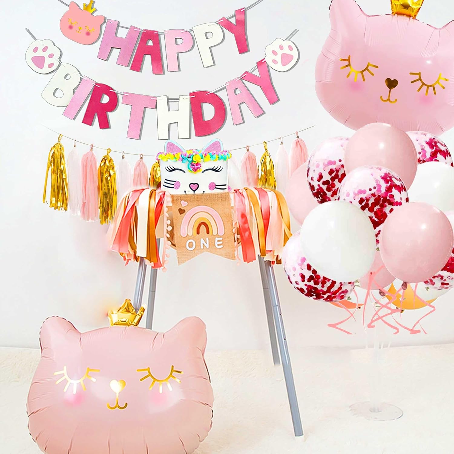 Pink Cat Birthday Party Decoration Cat Balloons Cat Birthday MEOW Banner Meow Party Supplies Pink Cat Cake Decoration - Image 6