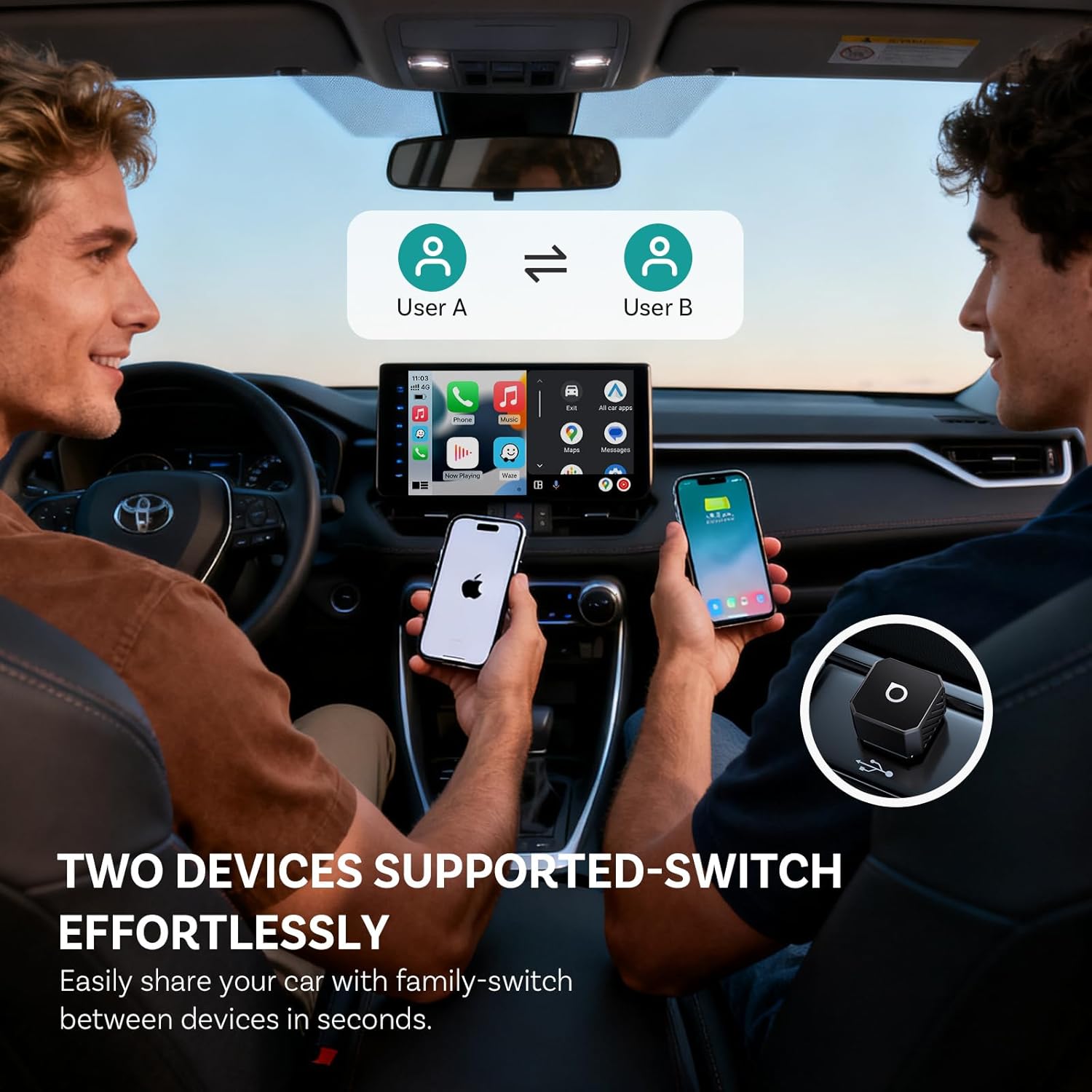 OTTOCAST MINI POT 2026 New Version Wireless CarPlay & Android Auto Adapter 2-in-1, Convert Wired CarPlay/Android Auto to Wireless, 5s Quick Reconnection, Dual Device Memory,Cube Black - Image 4