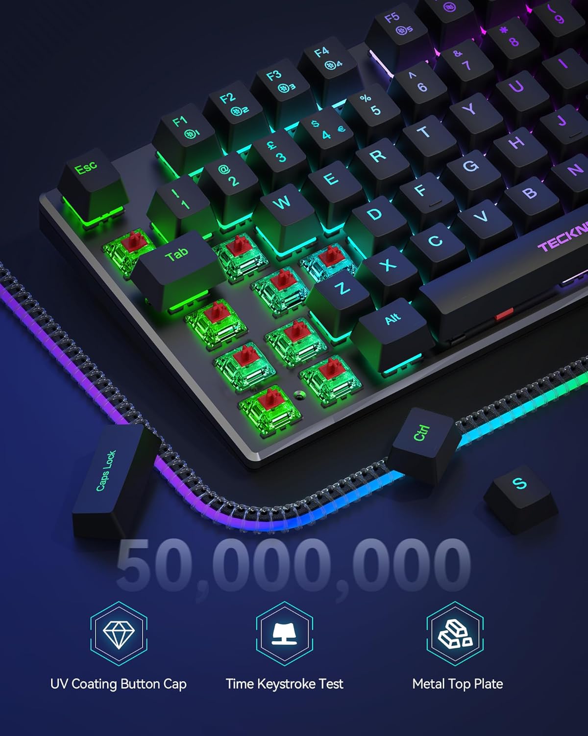 TECKNET Mechanical Gaming Keyboard - Red Switches Mechanical Keyboard with 109 Keys, 24 LED Lighting Modes, Fully Programmable Keys & Anti-Ghosting for Gaming, PC, Windows, Gamer, Office, UK Layout - Image 4