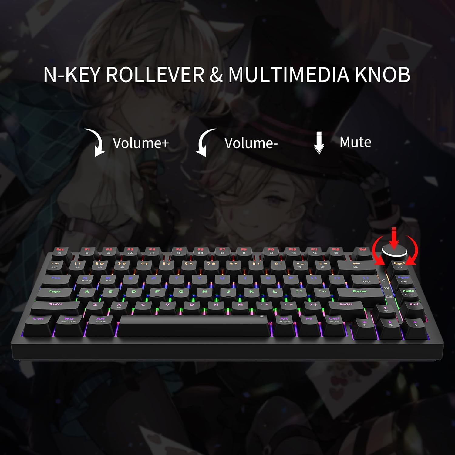 Newmen GM326 Mechanical Keyboard,Wired Gaming Keyboard,75% Percent TKL Hot Swappable Compact LED Backlit USB C Mechanical Gaming Keyboards with Knob for PC Windows Mac,QWERTY Layout,Black,Red Switches - Image 3