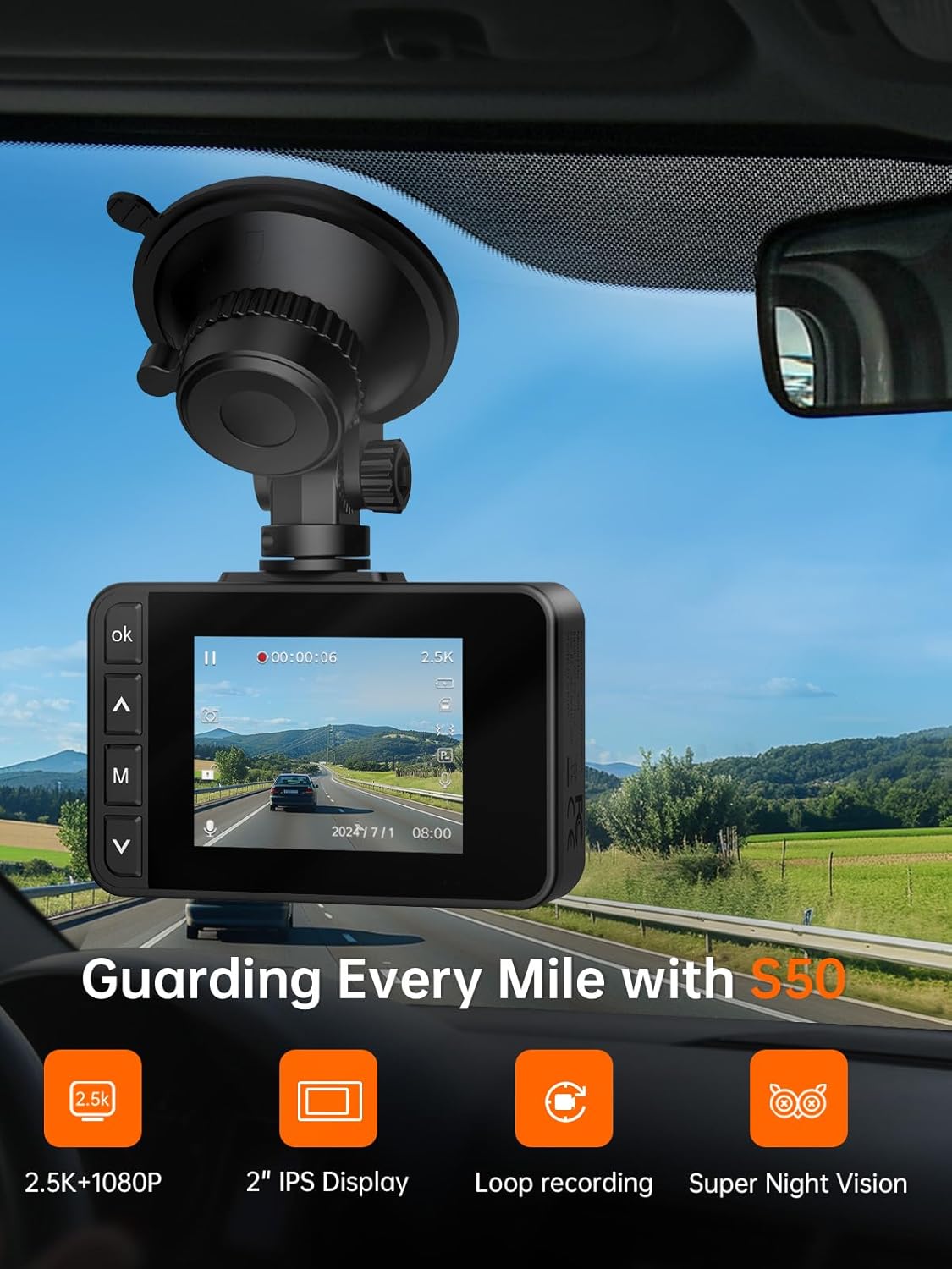 Dash Cam Front and Rear, 2’’ IPS Display Mini Car Camera, 2.5K+1080P Full HD Dashcams for Cars with G-Sensor, 170°Wide Angle, 24H Parking Mode, Loop Recording, Night Vision, 32GB Card Included - Image 4