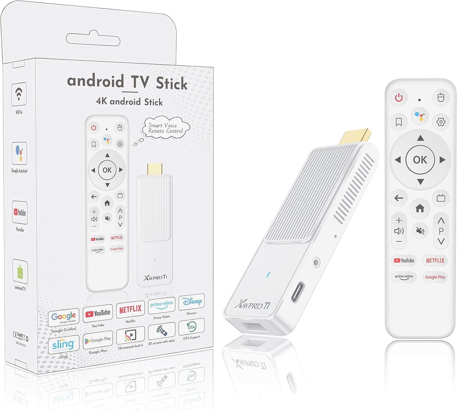 Android TV Stick 14.0, 4K Android Box Smart TV Stick with Voice Remote 2GB RAM 16GB ROM RK3518 Chip Dual WiFi2.4&5.8 WiFi6 BT5.0 HDR10 Support Video and Audio White 2026 NEW