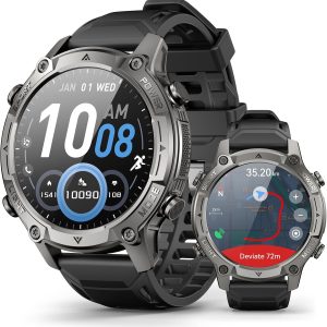 GPS Smart Watch with Maps, 21Day Battery, 5ATM Waterproof, Bluetooth Call,1.43″ AMOLED, 178 Sports Modes, Compass, LED Flashlight/ Heart Rate/Stress/SpO2/Sleep Monitor, for Android iOS Men Women Black