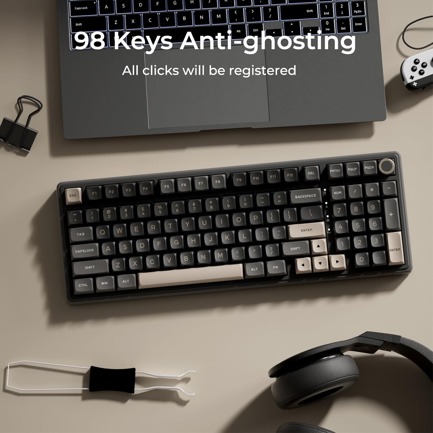 RK ROYAL KLUDGE R98 Pro Mechanical Keyboard, 96% Wired Gaming Keyboard RGB Backlit with Number Pad and Volume Knob, Gasket Mount, MDA Profile US Layout PBT Keycaps, Hot Swap Pre-lubed Linear Switch - Image 9