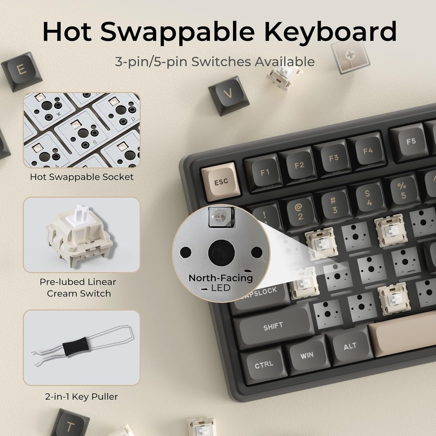 RK ROYAL KLUDGE R98 Pro Mechanical Keyboard, 96% Wired Gaming Keyboard RGB Backlit with Number Pad and Volume Knob, Gasket Mount, MDA Profile US Layout PBT Keycaps, Hot Swap Pre-lubed Linear Switch - Image 7