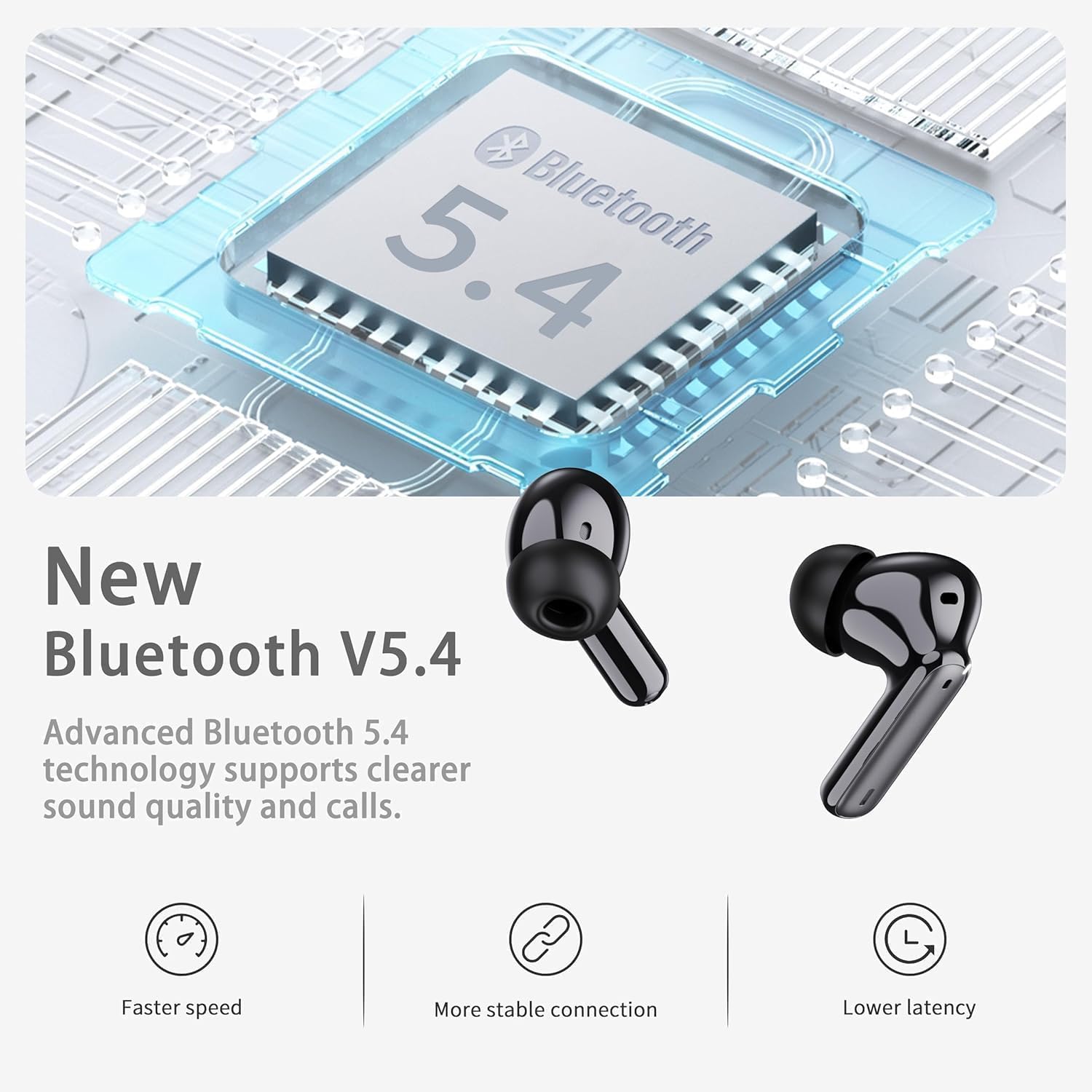 Wireless Earbuds, Bluetooth 5.4 Headphones in Ear with HiFi Stereo, 2026 Bluetooth Earphones with 40H Playtime, 4 ENC Noise Cancelling Mic, IP7 Waterproof Bluetooth Earbuds, Light for Android iOS - Image 2