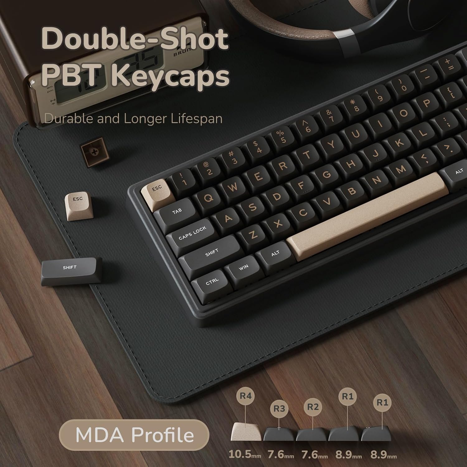 RK ROYAL KLUDGE R65 Wired Gaming Keyboard with Knob, 60% Percent QMK/VIA US Layout RGB Backlit Gasket Mount Mechanical Keyboard with PBT Keycaps, MDA Profile, 66 Keys Hot Swappable Cream Switch, Black - Image 4