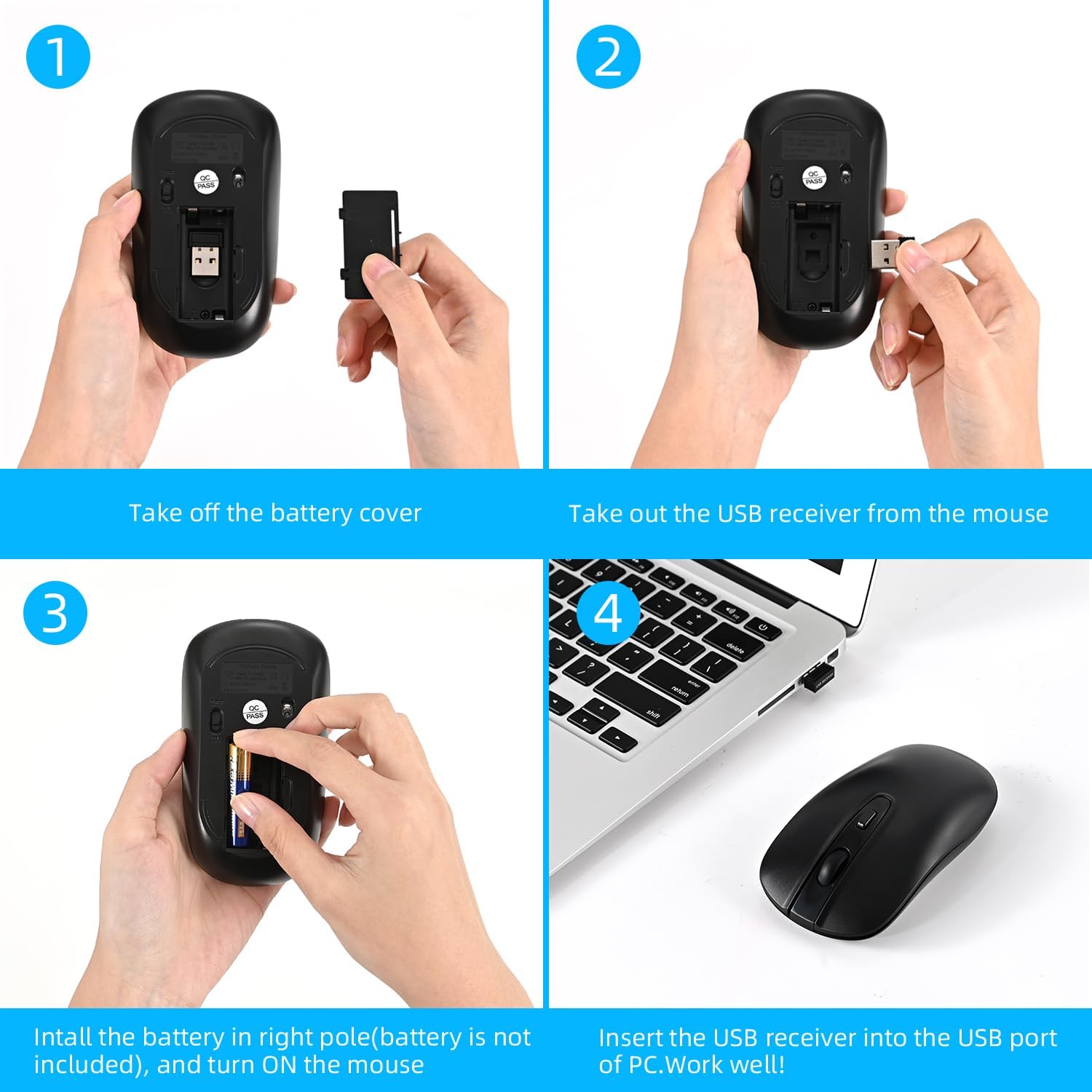 Wireless Mouse, 2.4G Slim Portable Wireless Mouse for Laptop Silent Mouse Ergonomic Cordless Design with USB Nano Receiver Compatible with PC Mac Computer Macbook Notebook (Black) - Image 5