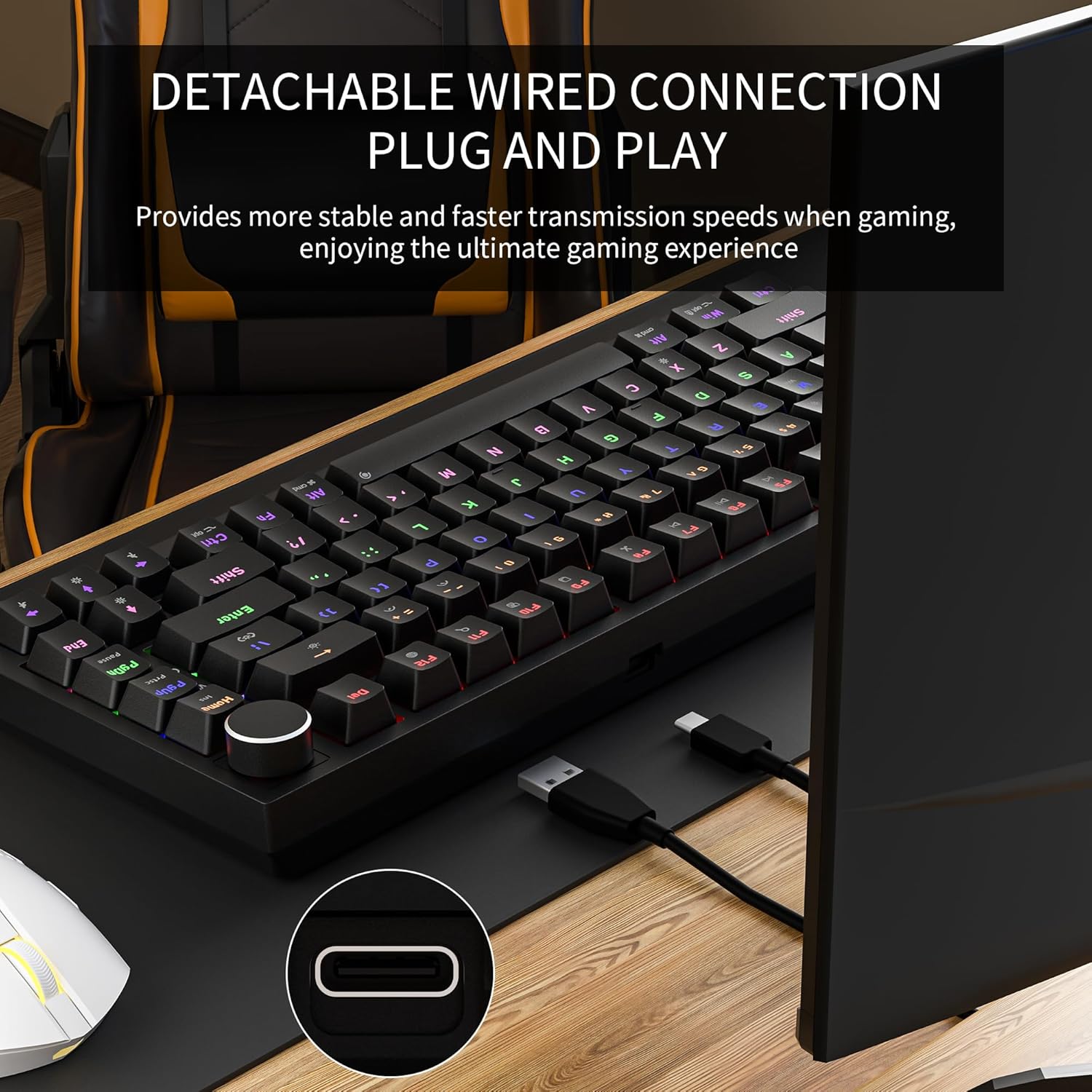 Newmen GM326 Mechanical Keyboard,Wired Gaming Keyboard,75% Percent TKL Hot Swappable Compact LED Backlit USB C Mechanical Gaming Keyboards with Knob for PC Windows Mac,QWERTY Layout,Black,Red Switches - Image 6