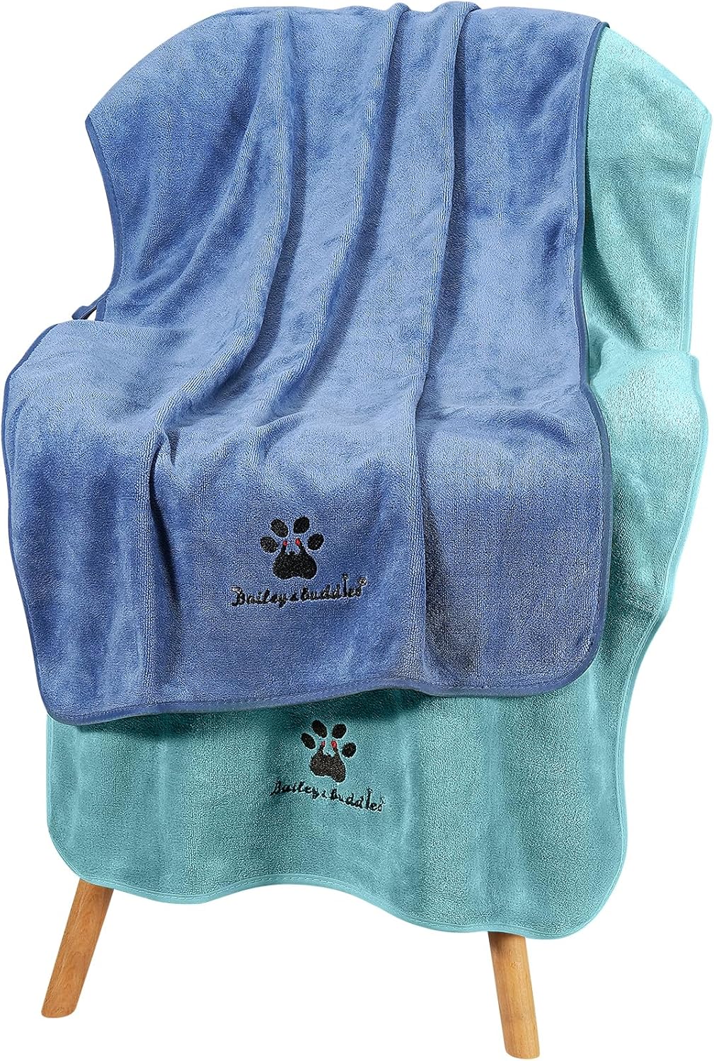 Bailey & buddies Dog Towels – Super Absorbent Microfibre Pet Towel Set (2 Pack, Green & Blue) | Quick Dry, Soft & Durable, 100×50cm for Dogs, Cats & Other Pets