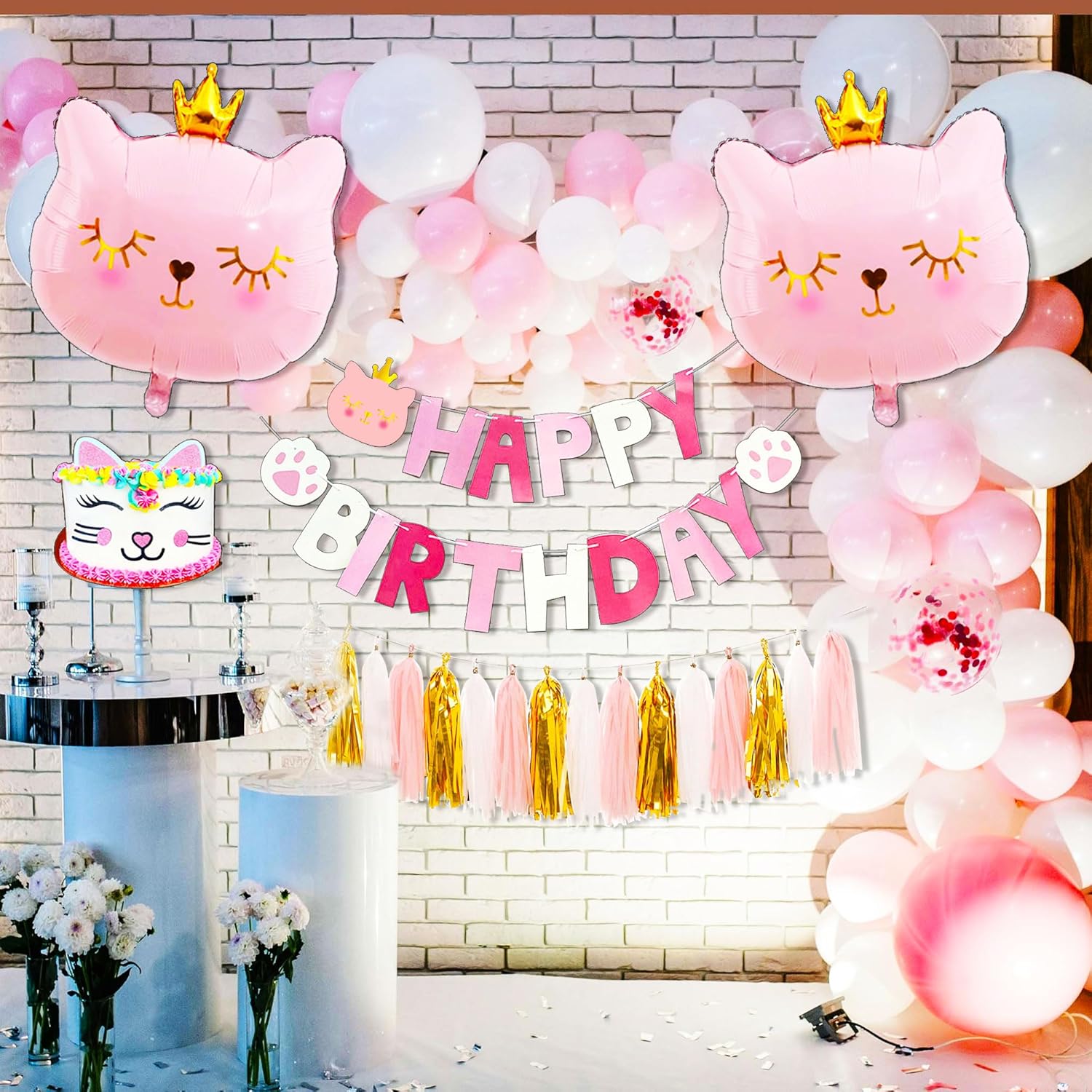 Pink Cat Birthday Party Decoration Cat Balloons Cat Birthday MEOW Banner Meow Party Supplies Pink Cat Cake Decoration - Image 7