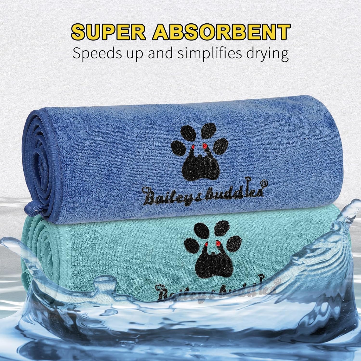 Bailey & buddies Dog Towels – Super Absorbent Microfibre Pet Towel Set (2 Pack, Green & Blue) | Quick Dry, Soft & Durable, 100×50cm for Dogs, Cats & Other Pets - Image 2