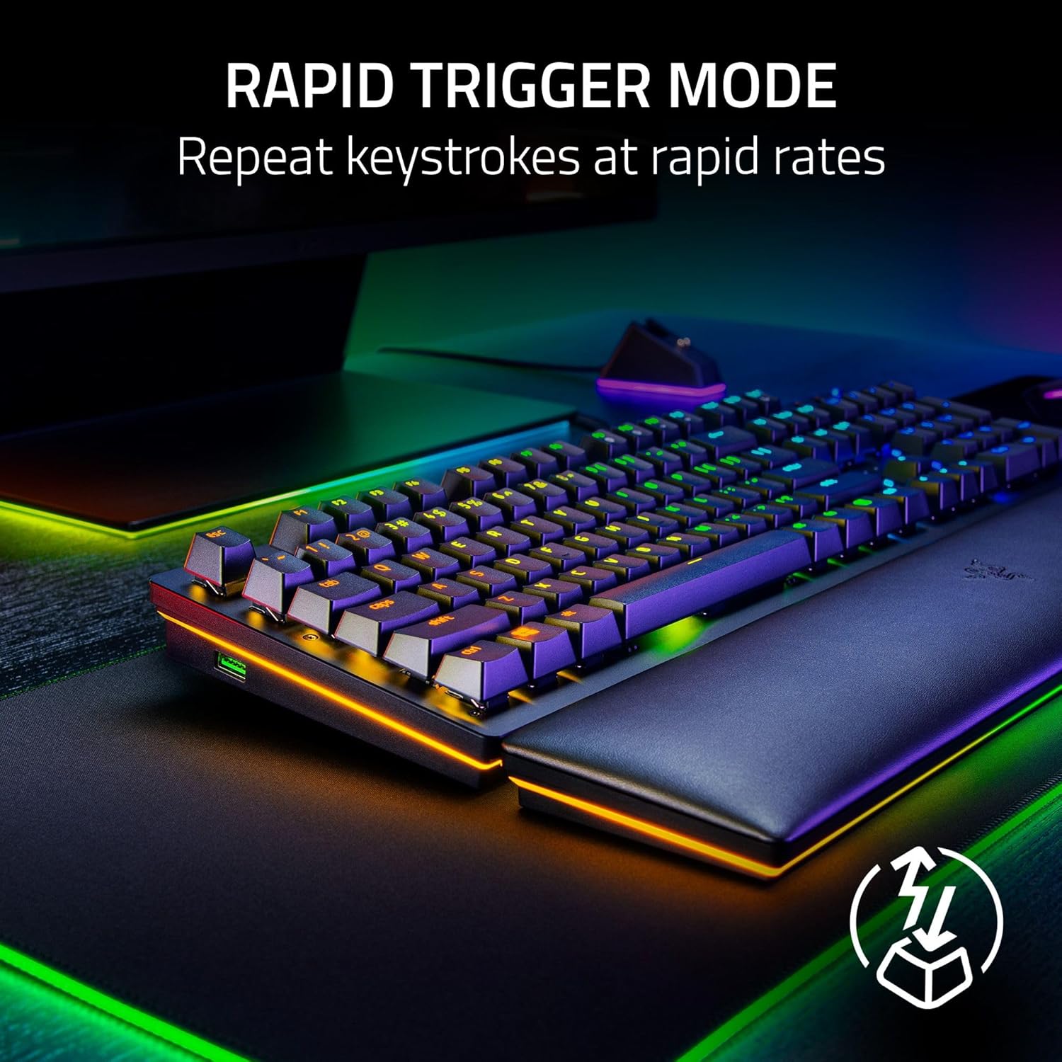 Razer Huntsman V2 (Analog Switch) - Optical Gaming Keyboard with Near-Zero Input Latency (Analog Optical-Mechanical Switches, Doubleshot PBT Keycaps, Detachable USB-C Cable) UK Layout | Black - Image 3