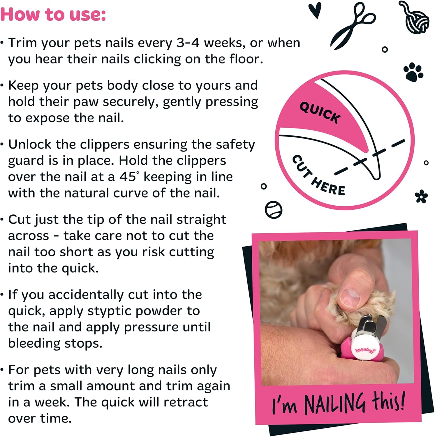 BUGALUGS Dog nails clippers & Cat Nail Clippers - Nail Trimmer with Safety Guard & Dog Nail File. Suitable for Pets, Dogs, Puppy, Cats, Kitten Nails & Claws. Pet Grooming Supplies (Small to Medium) - Image 8